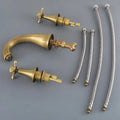 Vintage Retro Antique Brass Deck Mounted Dual Handles Widespread Bathroom 3 Holes Basin Faucet Mixer Water Taps man089