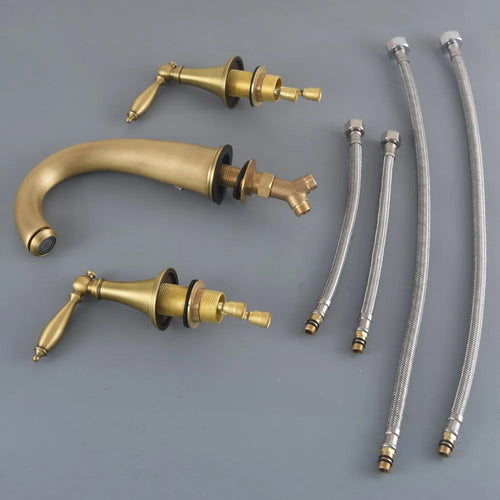 Antique Brass 3-Hole Basin Mixer Tap – Double Handle, Classic Style