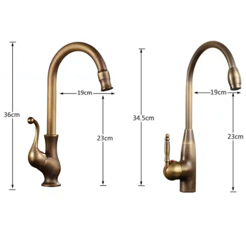 WZLY-Antique Copper Kitchen Faucets, Bathroom Wash-Basin Faucet, Deck Mounted, Cold and Hot Water Sink Mixer Taps, 360 Rotation