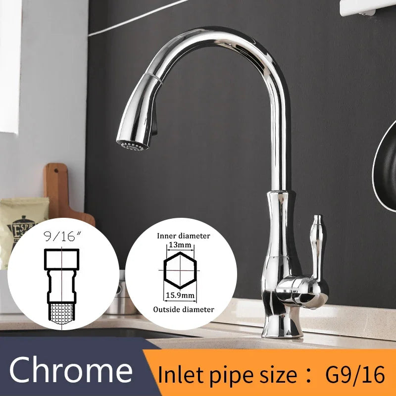 Kitchen Faucet Silver Single handle Pull-out single-hole handle Rotate 360 Water mixer faucet Mixed water tap