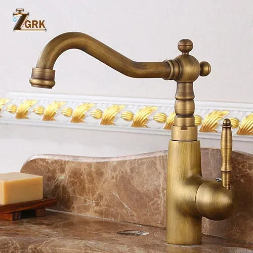 Antique Brass Bathroom Faucet Rotating Spout Basin Sink Mixer Tap Bathroom Kitchen Washing Faucet Washbasin Taps Mixers