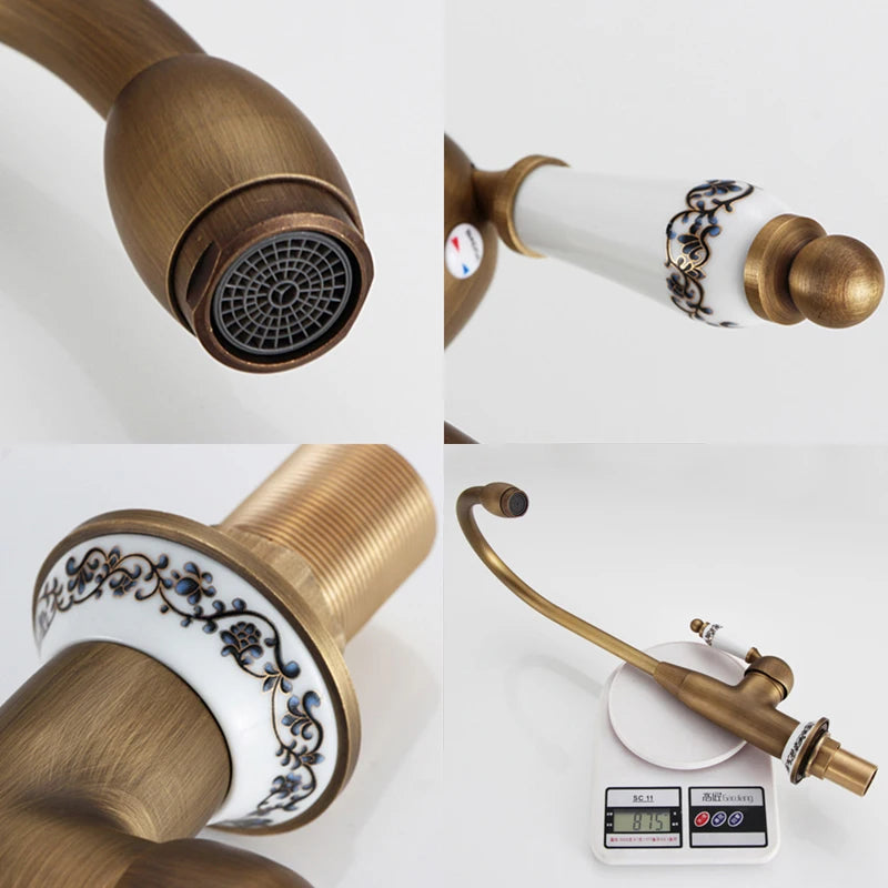 Kitchen Faucets Antique Bronze Faucet for Kitchen Mixer Tap With Ceramic Crane Cold And Hot Kitchen Sink Tap Water Mixers 7513