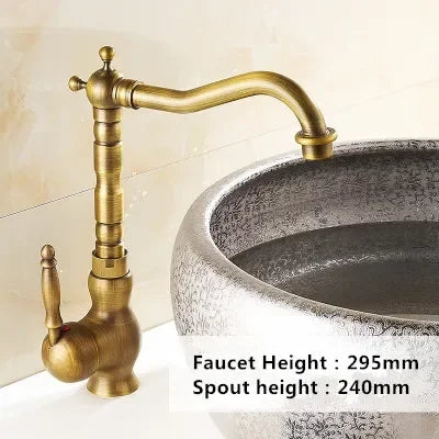 Antique Brass Bathroom Faucet Rotating Spout Basin Sink Mixer Tap Bathroom Kitchen Washing Faucet Washbasin Taps Mixers