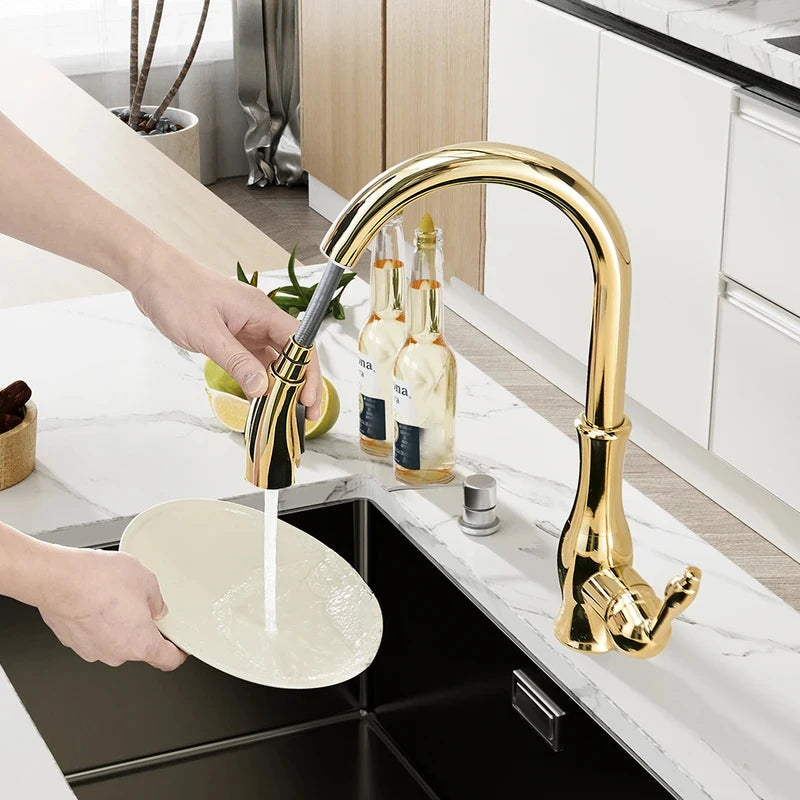 Kitchen Faucet Silver Single handle Pull-out single-hole handle Rotate 360 Water mixer faucet Mixed water tap