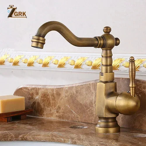 Antique Brass Bathroom Faucet Rotating Spout Basin Sink Mixer Tap Bathroom Kitchen Washing Faucet Washbasin Taps Mixers