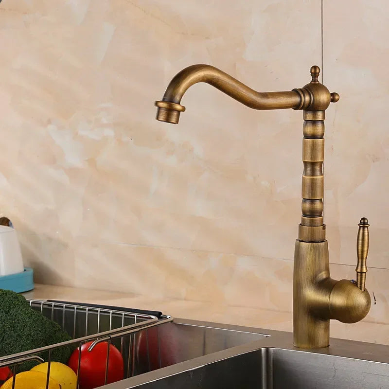 Antique Brass Bathroom Faucet Rotating Spout Basin Sink Mixer Tap Bathroom Kitchen Washing Faucet Washbasin Taps Mixers