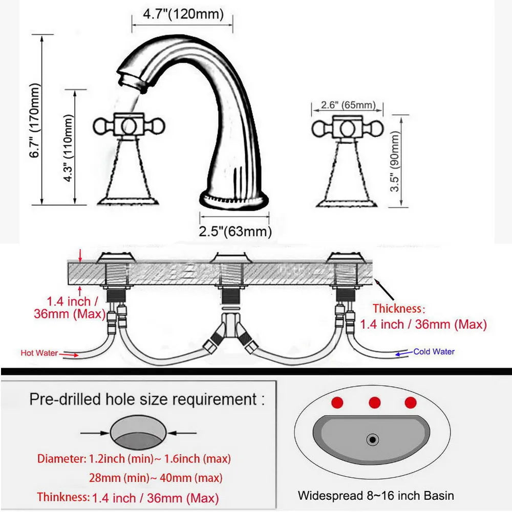 Vintage Retro Antique Brass Deck Mounted Dual Handles Widespread Bathroom 3 Holes Basin Faucet Mixer Water Taps man089