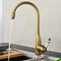 WZLY-Antique Copper Kitchen Faucets, Bathroom Wash-Basin Faucet, Deck Mounted, Cold and Hot Water Sink Mixer Taps, 360 Rotation
