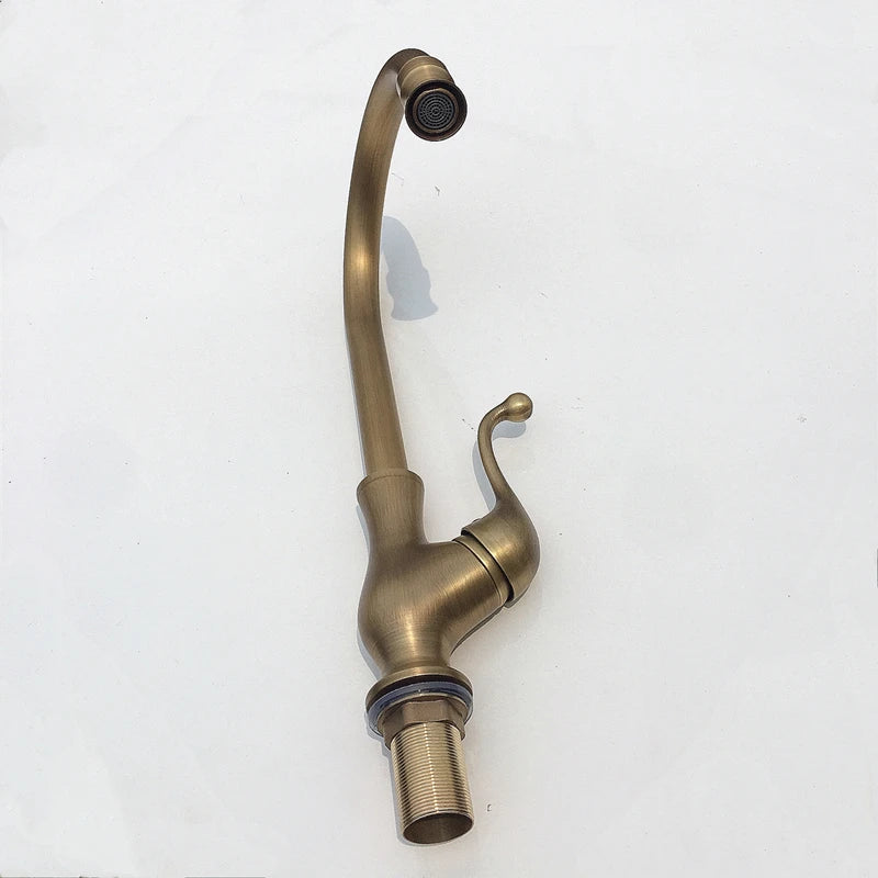 WZLY-Antique Copper Kitchen Faucets, Bathroom Wash-Basin Faucet, Deck Mounted, Cold and Hot Water Sink Mixer Taps, 360 Rotation
