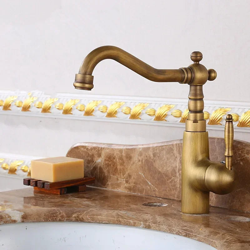 Antique Brass Bathroom Faucet Rotating Spout Basin Sink Mixer Tap Bathroom Kitchen Washing Faucet Washbasin Taps Mixers