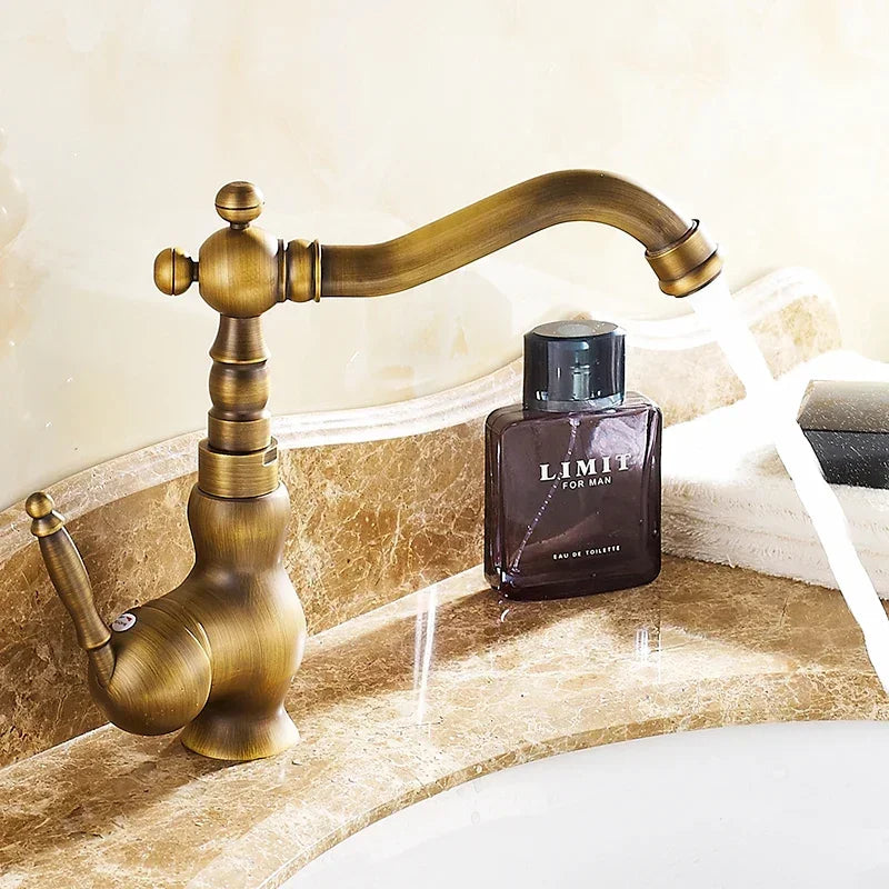Antique Brass Bathroom Faucet Rotating Spout Basin Sink Mixer Tap Bathroom Kitchen Washing Faucet Washbasin Taps Mixers
