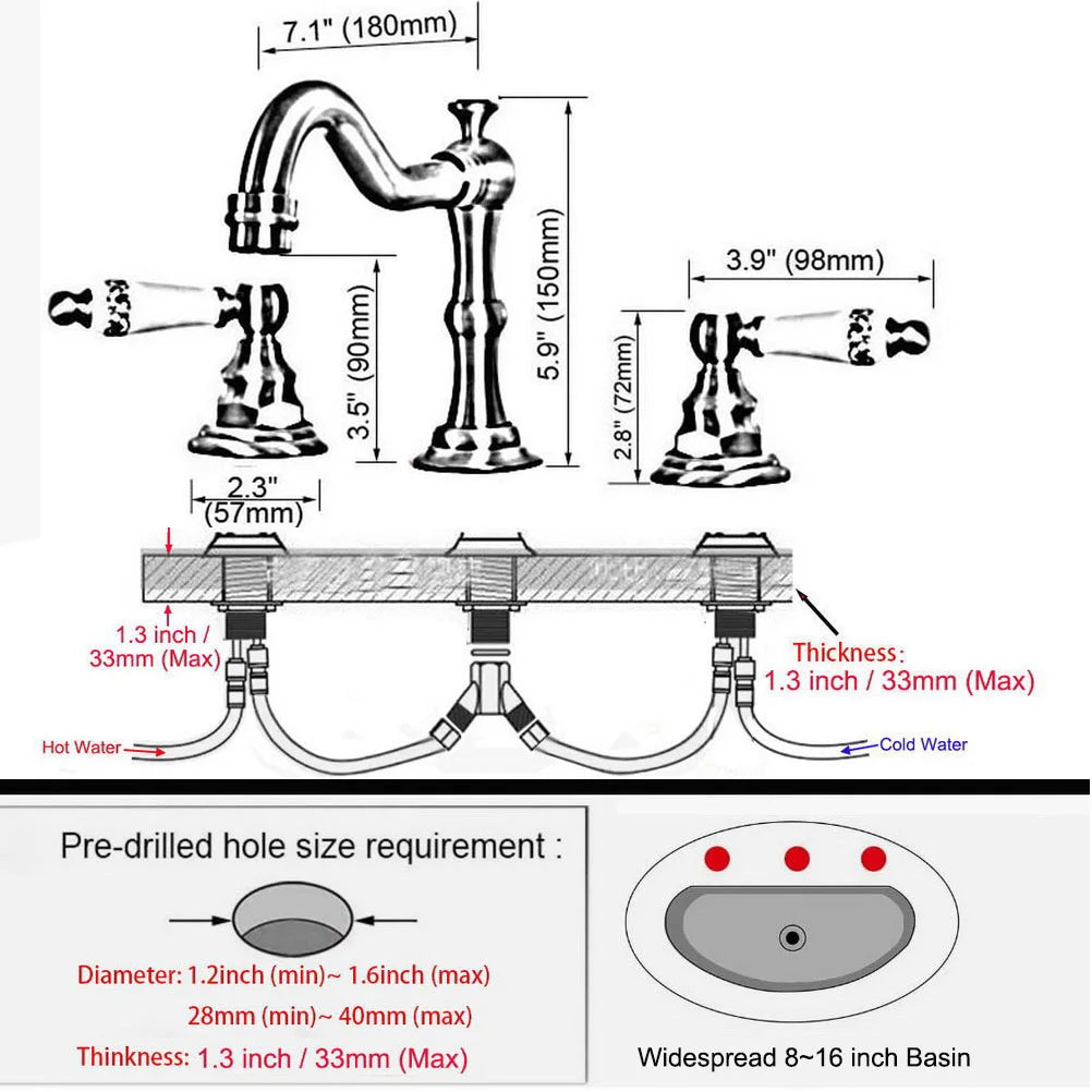 Vintage Retro Antique Brass Deck Mounted Dual Handles Widespread Bathroom 3 Holes Basin Faucet Mixer Water Taps man072