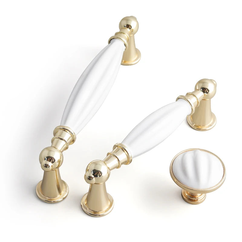 Best Selling K Gold White Kitchen Cabinet Drawer Handles Furniture Handel Hardware Dresser Zamak Ceramic Pull Handles