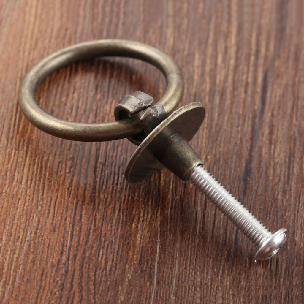 2sets Ring Knobs Simple Handle Antique Bronze Pull w/screws Decor Cabinet Furniture Kitchen Drawer Cupboard 40*30mm Old Chinese