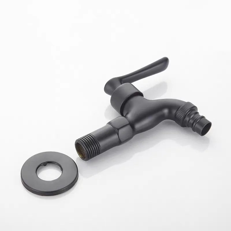 Black faucet and washer on a white background
