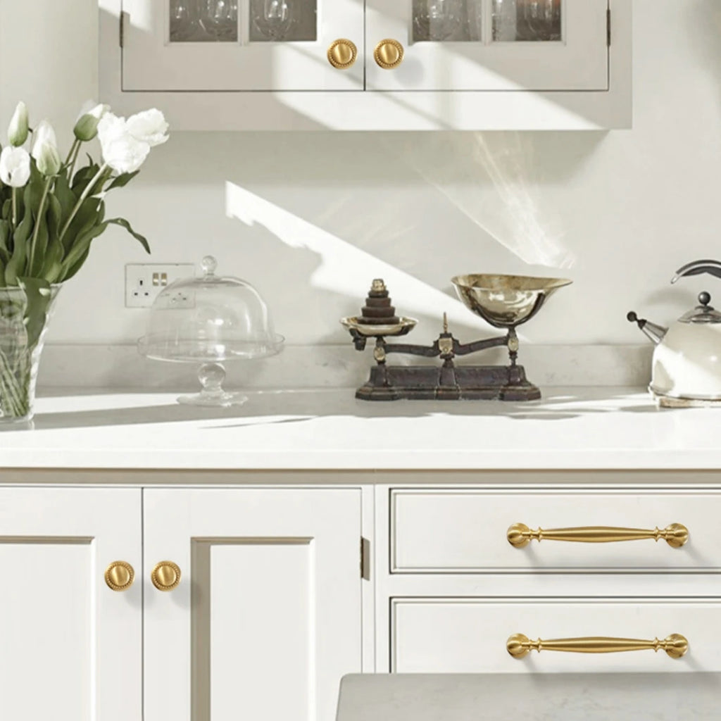 French Light Luxury Solid Brass Cabinet Pull, Mid-Century Modern Cream Style Drawer Handle, Nordic American Single Hole
