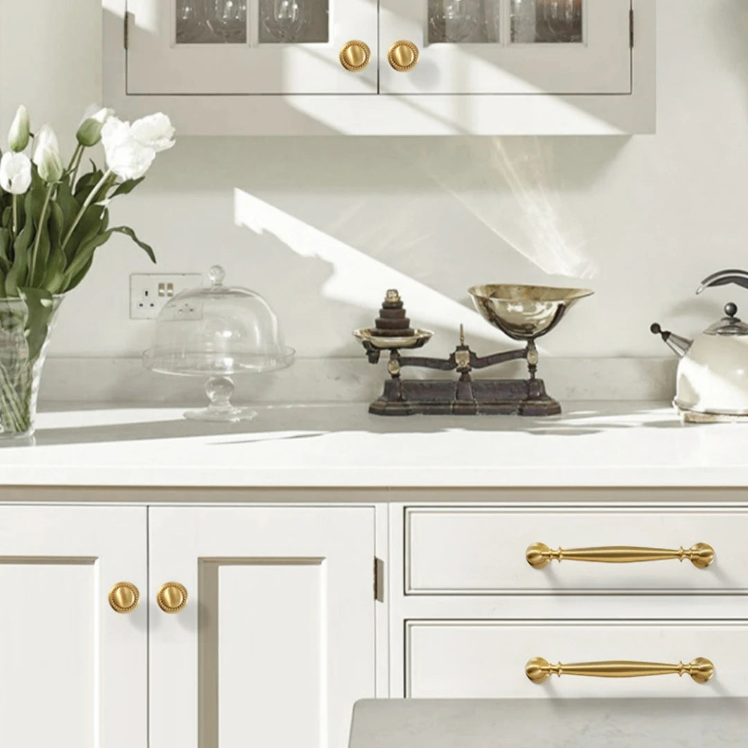 French Light Luxury Solid Brass Cabinet Pull, Mid-Century Modern Cream Style Drawer Handle, Nordic American Single Hole