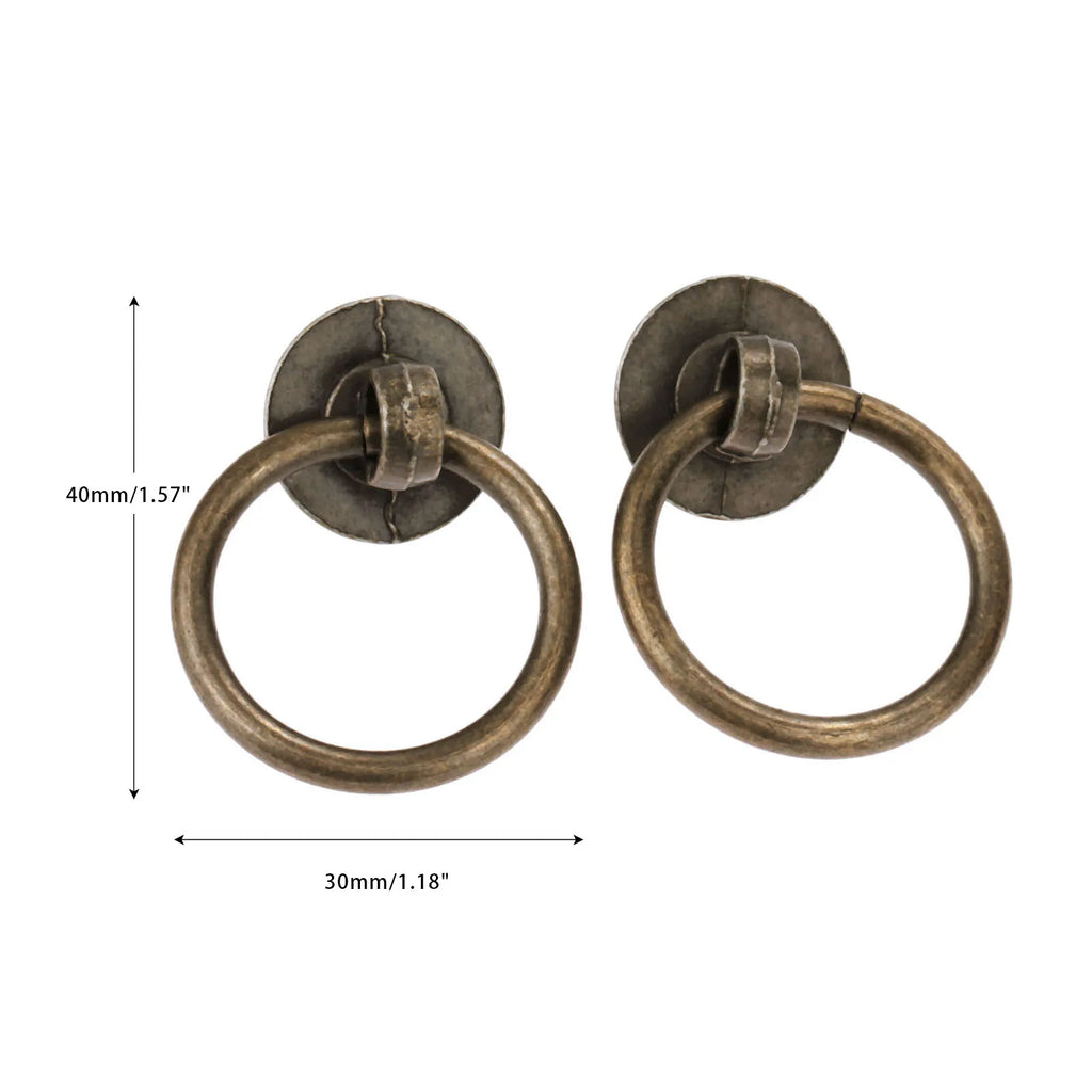 2sets Ring Knobs Simple Handle Antique Bronze Pull w/screws Decor Cabinet Furniture Kitchen Drawer Cupboard 40*30mm Old Chinese