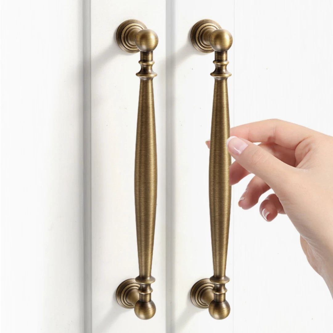 French Mid-Century Brass Cabinet Pull - Antique Bronze Single Hole Handle for American Retro Kitchen & Wardrobe