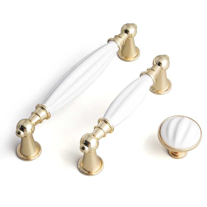 Best Selling K Gold White Kitchen Cabinet Drawer Handles Furniture Handel Hardware Dresser Zamak Ceramic Pull Handles