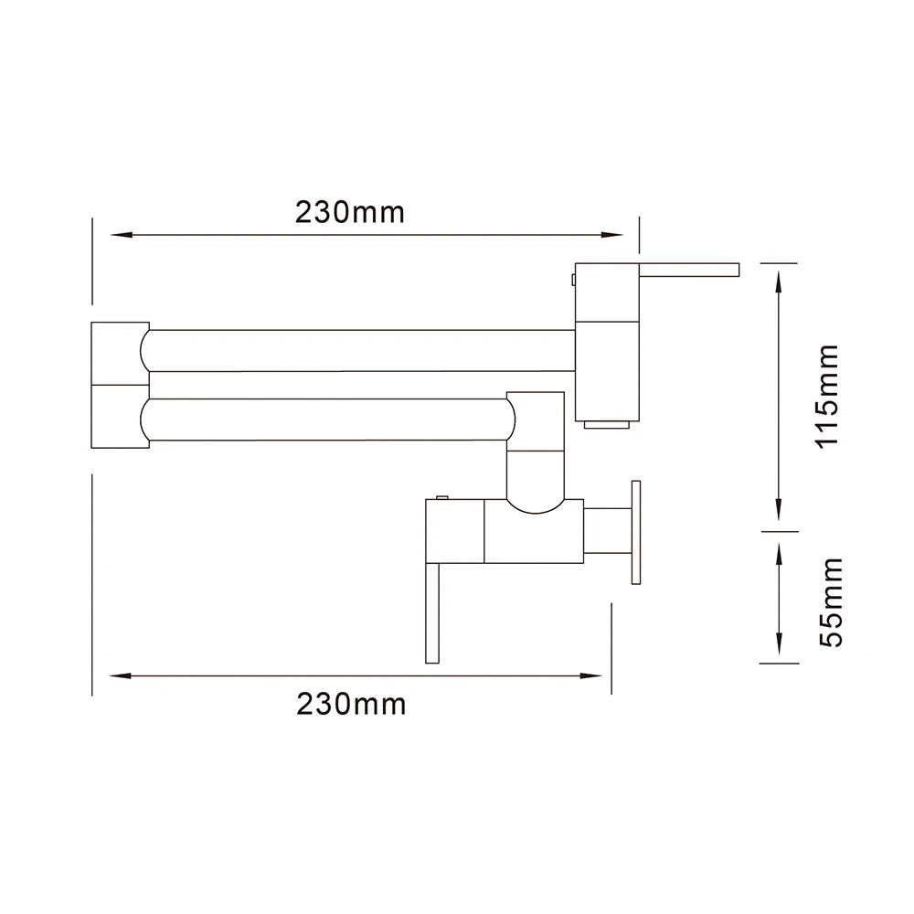 Brass Wall Mounted Folding Spout Kitchen Tap – Double Switch, Matte Black