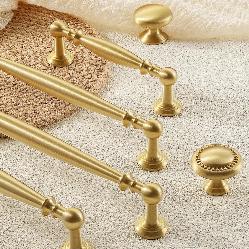 French Light Luxury Solid Brass Cabinet Pull, Mid-Century Modern Cream Style Drawer Handle, Nordic American Single Hole