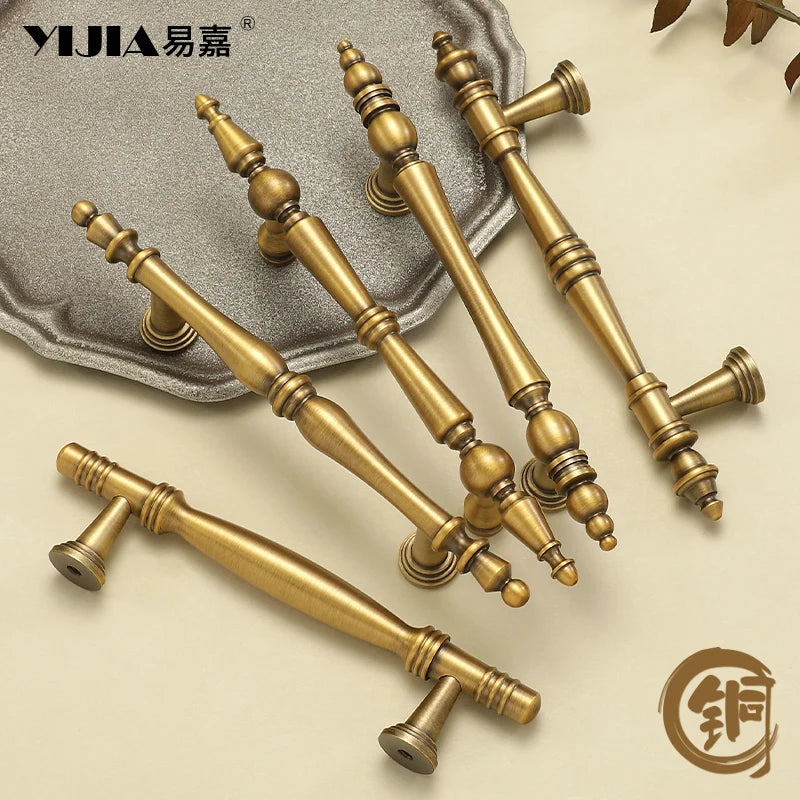 Solid Antique Brass Gold Finish Pull High-End Wardrobe Doors Cupboard Closet Handles and Drawer Knobs