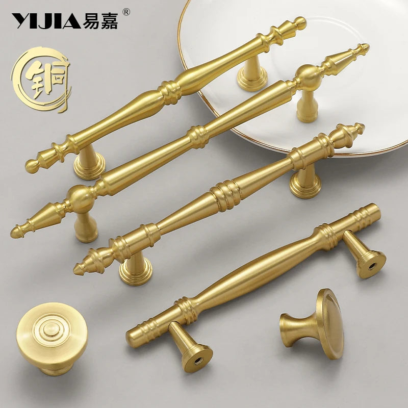Solid Antique Brass Gold Finish Pull High-End Wardrobe Doors Cupboard Closet Handles and Drawer Knobs