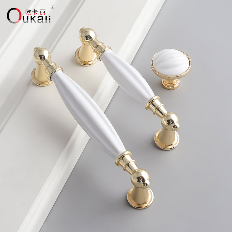 Best Selling K Gold White Kitchen Cabinet Drawer Handles Furniture Handel Hardware Dresser Zamak Ceramic Pull Handles