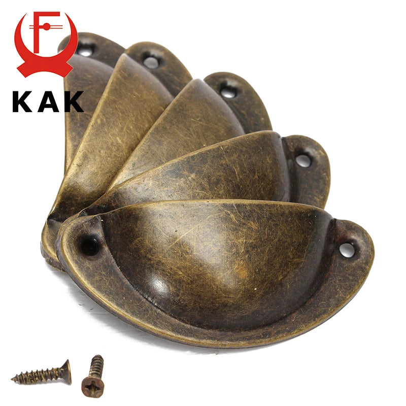 KAK 20PCS Retro Metal Kitchen Drawer Cabinet Door Handle And Furniture Knobs Hardware Cupboard Antique Brass Shell Pull Handles
