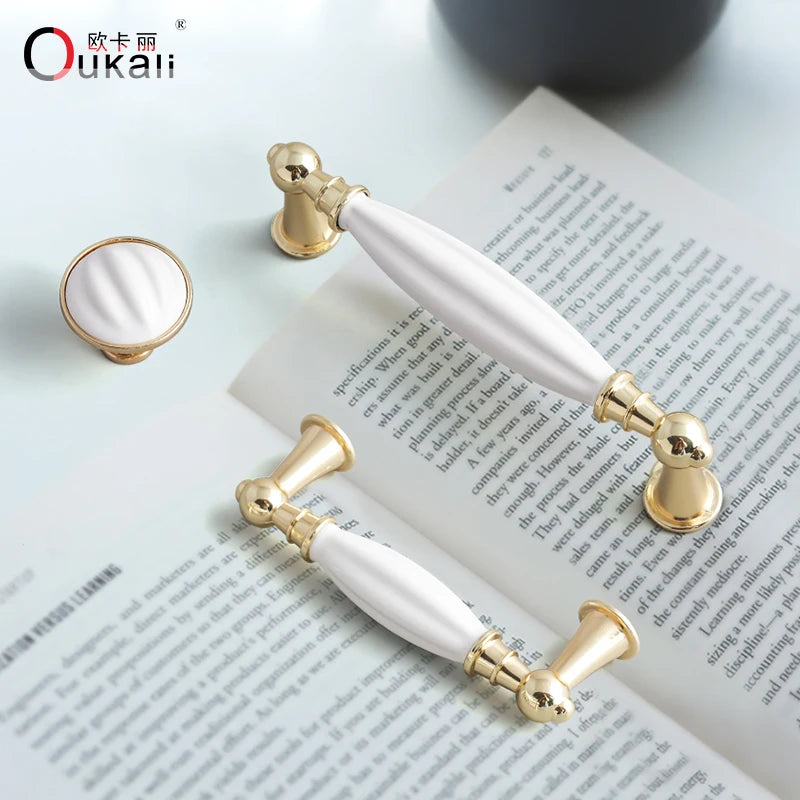 Best Selling K Gold White Kitchen Cabinet Drawer Handles Furniture Handel Hardware Dresser Zamak Ceramic Pull Handles