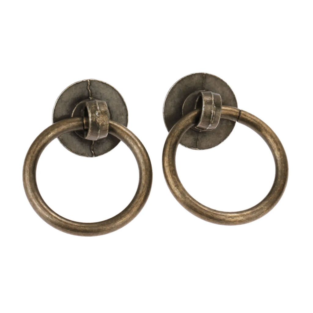 2sets Ring Knobs Simple Handle Antique Bronze Pull w/screws Decor Cabinet Furniture Kitchen Drawer Cupboard 40*30mm Old Chinese
