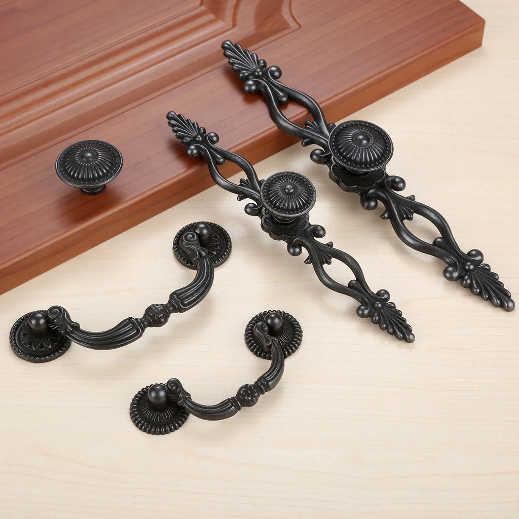 1pc Black Vintage Door Handles Antique Knobs and Handles for Kitchen Cabinets Cupboard Handles Closet Handle Furniture Hardware