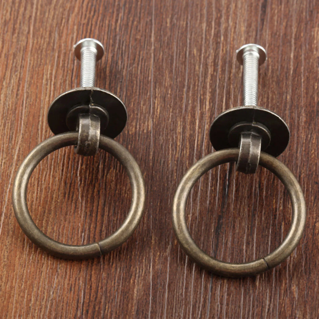 2sets Ring Knobs Simple Handle Antique Bronze Pull w/screws Decor Cabinet Furniture Kitchen Drawer Cupboard 40*30mm Old Chinese