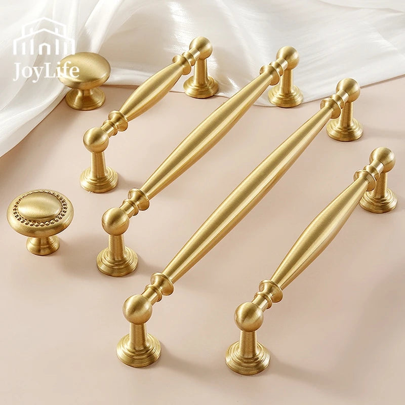 French Light Luxury Solid Brass Cabinet Pull, Mid-Century Modern Cream Style Drawer Handle, Nordic American Single Hole
