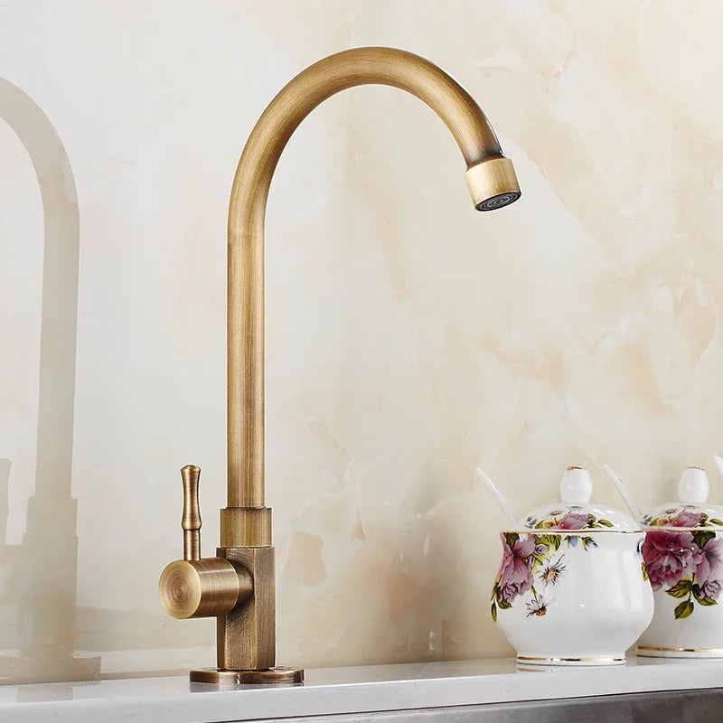 Gooseneck Single Lever Cold Water Kitchen Tap – Brushed Bronze Finish
