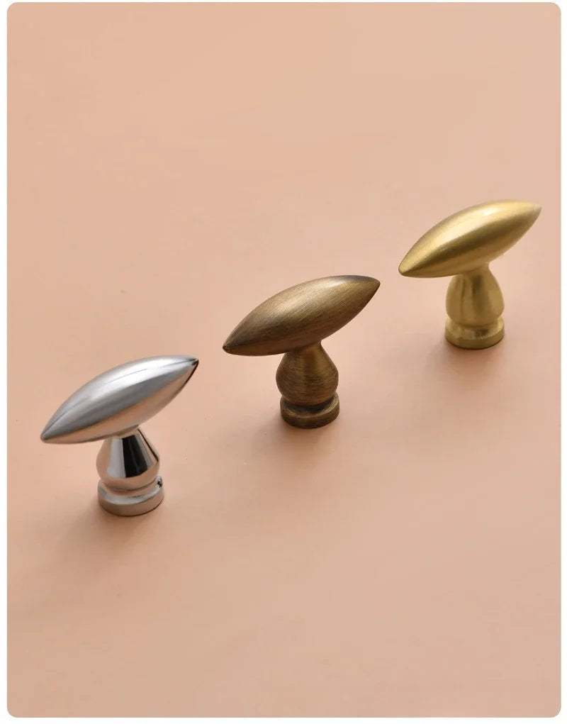 European Olive Shape Knobs for Furniture Vintage Solid Brass Kitchen Cabinet Knobs and Handles Closet Door Dresser Drawer Knobs