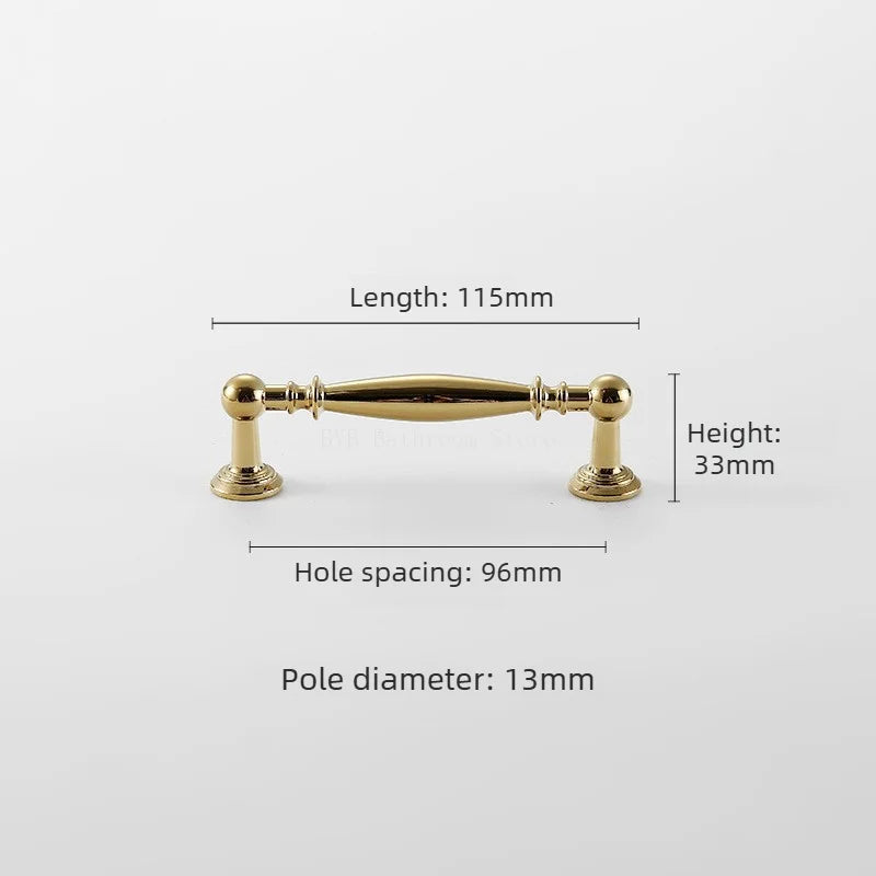 Brass Furniture Handles Bright Gold Cupboard Kitchen Cabinet Pulls Solid Copper Luxury Wardrobe Dresser Drawer Knobs Door Handle