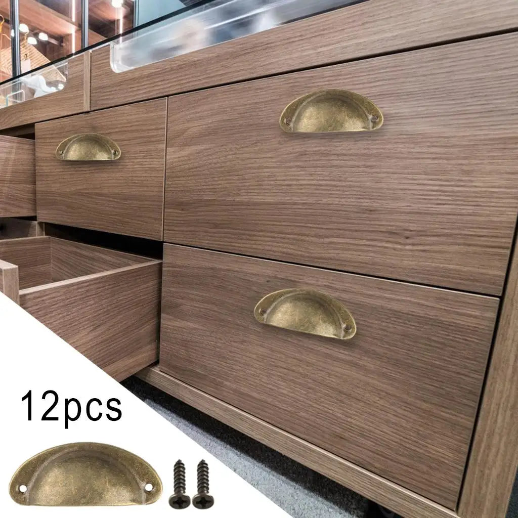 12PCS Shell Furniture Cabinet Pulls Drawer Handle Kitchen Cupboard Door Cabinet Knobs Cup Antique for Wardrobe Door