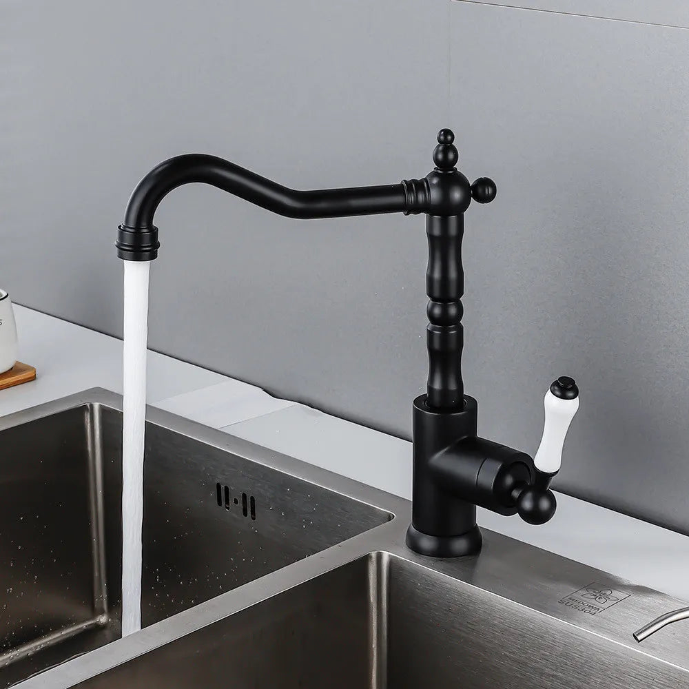 Tuqiu Black Antique Kitchen Mixer Tap – Single Lever, Hot & Cold