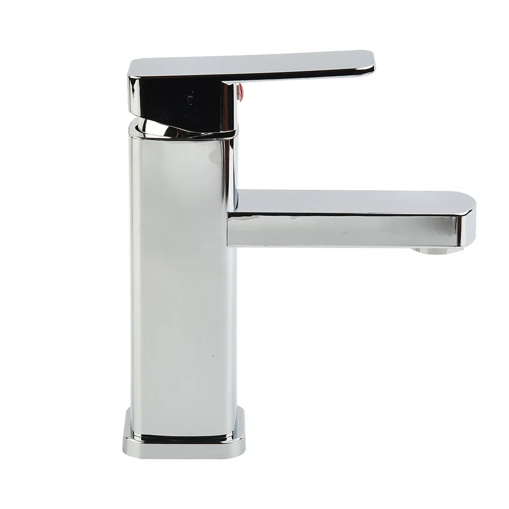 Chrome bathroom faucet on a white background