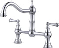 Traditional Bridge Chrome kitchen faucet  with lever handles on a white background