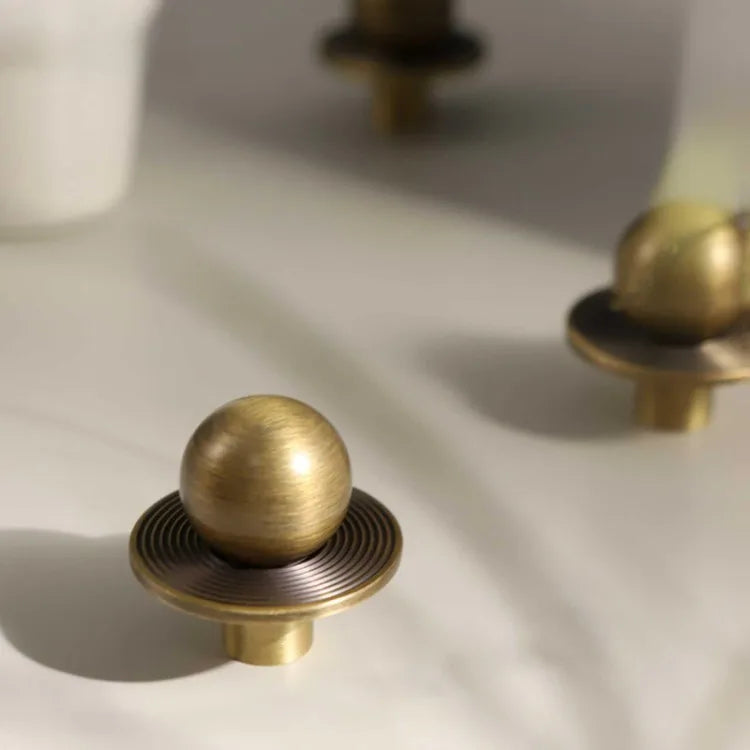 Tinyhob Antique Bronze Brass Round Cabinet Knobs with Base Retro Brass Single Hole Knob Kitchen Hardware for Cupboard Furniture