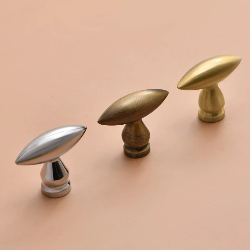 European Olive Shape Knobs for Furniture Vintage Solid Brass Kitchen Cabinet Knobs and Handles Closet Door Dresser Drawer Knobs