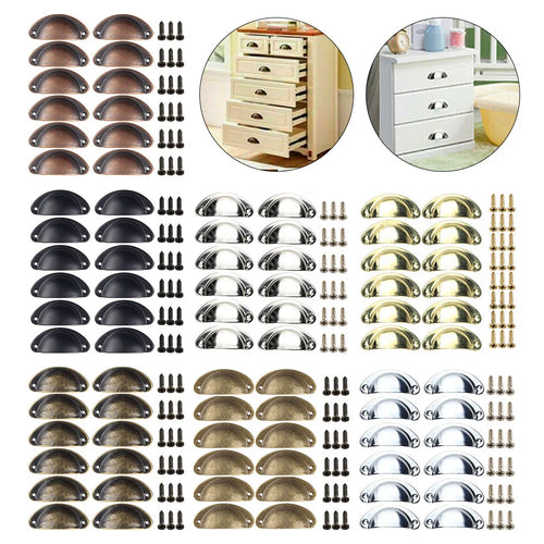 12Pcs Cup Pull Shell Handles Half Moon Iron Retro Handle Kitchen Cupboard Cabinet Door Drawer Handles Door Hardware Accessory