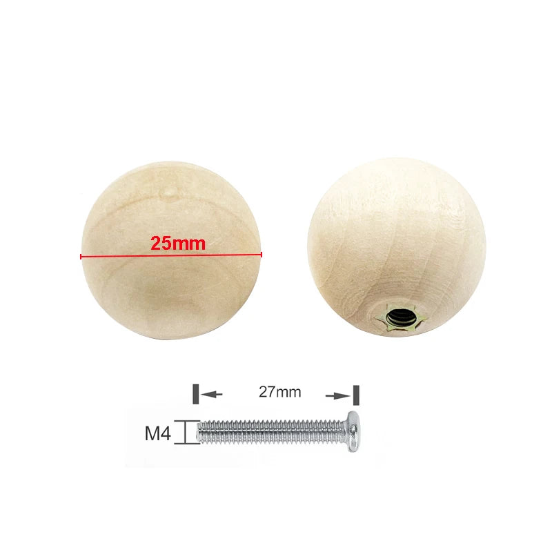 Wood Ball Knobs - Round Natural Wooden Furniture Knobs for Cabinet, Dresser, Wardrobe, Cupboard, Kitchen, Door Pulls and Handles