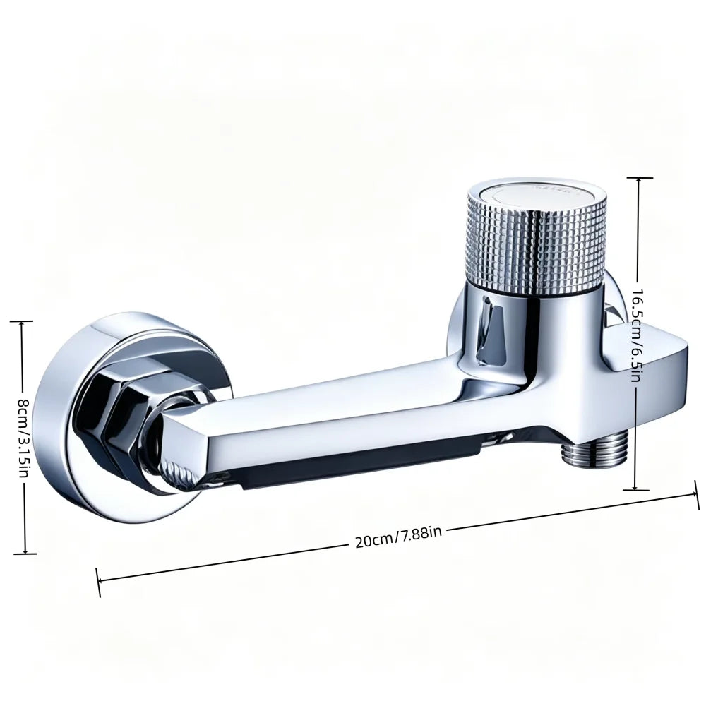 A polished chrome wall-mounted faucet with a single lever handle and a knurled adjustment knob, shown against a plain white background.
