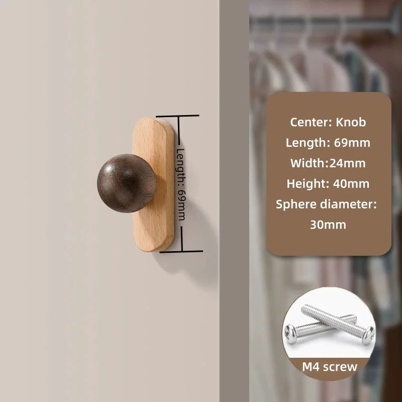 Nordic Walnut Wood Cabinet Knobs Minimalist Round Drawer Pulls Wardrobe Kitchen Cabinets furniture handles