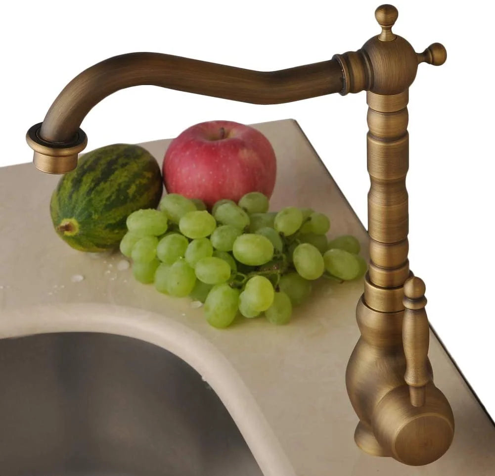 Antique Brass Single Lever Kitchen Mixer Tap – 360° Swivel, Vintage Copper Finish