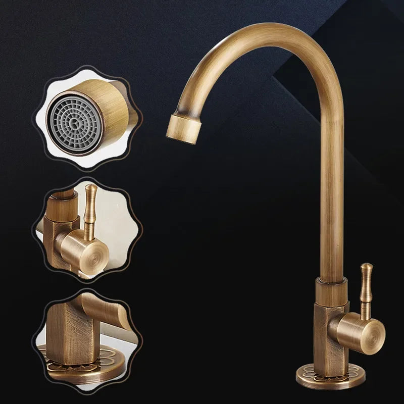 Bronze kitchen faucet set with multiple views on a dark background
